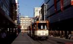 Bis 1996 endete die Linie 16 der Frankfurter Straßenbahn in der Offenbacher Innenstadt am Marktplatz, hier P-Tw 687 im Sommer 1986