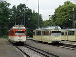 VGF Düwag M-Wagen 102 und N-Wagen 112 am 25.06.16 in Frankfurt Stadion bei der Straßenbahnparade. Die Anlage wurde für dieses Event gesperrt und mann konnte auf den Gleisen Fotos machen