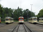 VGF L-Wagen 124, M-Wagen 102 und N-Wagen 112 am 25.06.16 in Frankfurt Stadion bei der Straßenbahnparade.