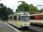 VGF Düwag O-Wagen 110 am 25.06.16 in Frankfurt Stadion bei der Straßenbahnparade. Die Anlage wurde für dieses Event gesperrt und mann konnte auf den Gleisen Fotos machen