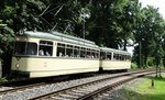 VGF Düwag L-Wagen 124 am 10.07.16 in Schwanheimer Wald als Pendelverkehr zum Sommerfest im Verkehrsmuseum Frankfurt