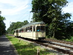 VGF Düwag L-Wagen 124 am 10.07.16 in Schwanheimer Wald als Pendelverkehr zum Sommerfest im Verkehrsmuseum Frankfurt