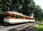 VGF Düwag M-Wagen 102 am 10.07.16 in Schwanheimer Wald als Pendelverkehr zum Sommerfest im Verkehrsmuseum Frankfurt