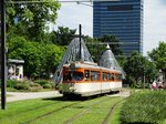 VGF Düwag M-Wagen 102 am 10.07.16 in Frankfurt Messe als Pendelverkehr zum Sommerfest im Verkehrsmuseum 