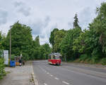 Auf einer Sonderfahrt war Tw 35 der Stra�enbahn Frankfurt /Oder am 04.06.2026 unterwegs. Auf dem Weg zum Historischen Stra�enbahn fuhr der Triebwagen durch die F�rstenwalder Stra�e.