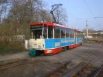 Frankfurt(Oder): Straenbahnlinie 4 nach Stadion an der Haltestelle Kopernikusstrae.