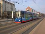 Frankfurt(Oder): Straenbahnlinie 1 nach Lebuser Vorstadt an der Haltestelle Zentrum.