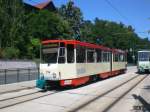 Frankfurt(Oder): Straenbahnlinie 1 nach Neuberesinchen am Bahnhof.(6.7.2011)