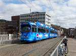 Freiburger VAG Düwag GT8K Wagen 212 mit Pepsi Vollwerbung am 20.03.17 am Hauptbahnhof