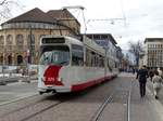 Freiburger VAG Düwag GT8N Wagen 225 am 21.03.17 in der Innenstadt