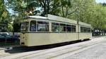 Oldtimer Tram Nr. 100 fährt über die Wendeschleife der alten Messe - Die Aufnahme wurde am 01.06.2019 entstanden.