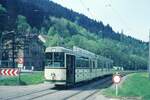 VAG Freiburg___Tw 203 [DUEWAG;GT8,1972,GEAMATIC] an der Haltestelle 'Wiesenweg' am Ortseingang von Günterstal Richtung Günterstal Endstation.