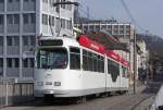 Freiburg Tw 228 auf der Stadtbahnbrcke, 24.03.2012.