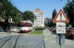 Freiburg im Breisgau VAG SL 5 (GT4 110) Zhringen, Zhringer Strasse im Juli 1990.