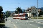 Freiburg im Breisgau VAG SL 1 (DWAG-GT8 208) Hansjakobstrasse im Juli 1990.