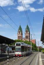 Freiburger Straenbahn auf der Stadtbahnbrcke, Juni 2014