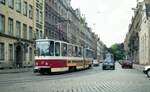 Straßenbahn Görlitz, Niederschlesien__Tw 3 [KT4D-C; ČKD Tatra, 1987; +2019] auf Linie 2 von Biesnitz kommend Richtung Innenstadt.__28-06-1992 