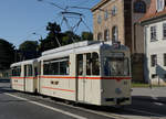 90 Jahre Thüringerwaldbahn.
125 Jahre Strassenbahn Gotha.
Am 21. September 2019 feierte Gotha das Doppeljubiläum 90 Jahre Thüringerwaldbahn und 125 Jahre Strassenbahn Gotha. Das grosse Fest mit den vielen Besuchern fand bei der Wagenhalle statt wo auch getanzt wurde. Beim Tramcorso und den Sonderfahrten stand der Gastriebwagen 23 aus Nordhausen im Mittelpunkt.
Foto: Walter Ruetsch