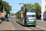 MGT6D, Wagen 642 mit Werbung für die Bau- und Wohnungsgenossenschaft Halle-Merseburg e.G. (BWG), der Halleschen Verkehrs-AG (HAVAG) als Linie 16 von Göttinger Bogen nach Beesen erreicht die Haltestelle Saline.
[29.6.2018 | 8:46 Uhr]