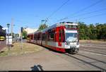 MGT6D, Wagen 601, der Halleschen Verkehrs-AG (HAVAG) als Linie 5 von Rennbahnkreuz nach Bad Dürrenberg verlässt die Haltestelle Saline.