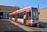 MGT-K-2 (Bombardier Flexity Classic), Wagen 697, der Halleschen Verkehrs-AG (HAVAG) steht anlässlich des Tags der offenen Tore im HAVAG Betriebshof in der Freiimfelder Straße in Halle (Saale).
[1.9.2018 | 10:23 Uhr]