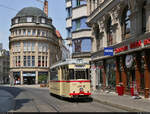 25 Jahre Historisches Straßenbahndepot Halle (Saale)    Nachschuss auf Gothawagen T57, Wagen 523, in der Großen Ulrichstraße in Halle (Saale).