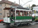 Wagen Nr.4 der Stadtbahn Halle am 20.09.2004 vor dem Straenbahn-Museum in Stuttgart-Zuffenhausen, gebaut 1894 bei Herbrand Kln fr die Altenburger Straenbahn.