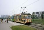 Hannover STRA SL 1 (Grossraumtriebwagen T4 468) Laatzen am 26. Juni 1981.