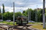 Wagen 29 aus Gera in Jena zum 111 Jhrigen Jubilum von  JeNah  an der Haltestelle  Gleisdreieck Burgau  (02.06.2012)