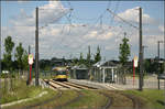 Mit der Straßenbahn nach Karlsruhe-Wolfartsweier -    Außerhalb des bebauten Stadtgebietes zwischen Durlach und Wolfartsweiler liegt an der Bundesstraße 3 die Haltestelle