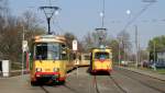 Tw 125 und Tw 124 als Sonderfahrtsowie TW 213 als 5 nach Rintheim am Rheinhafen 24.3.12 