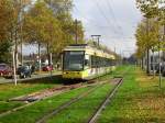 Der Nebel hatte am 29.10.2012 dankenswerterweise das Nachsehen und lies fr Tw 306 der VBK ein paar Sonnenstrahlen auf die Kriegstrae fallen. So konnte diese auf seinem Umleitungsfahrweg nach Oberreut in herbstlicher Umgebung auf den Chip gebannt werden.