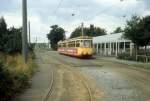 Karlsruhe VBK SL 4 (GT8 212) Waldstadt Jägerhaus im Juli 1988.