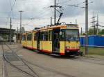 VBK Wagen 124 in Karlsruhe Betriebshof West beim Tag der Offenen Tür bei der VBK am 25.04.15