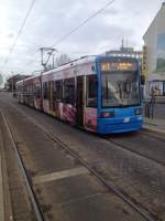 Hier steht KVG Wagen 639 am 25.02.14 in der Haltestelle Hauptfriedhof als Ersatz RT 3 nach Holländische Straße.