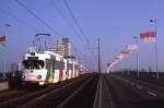 Kln Tw 3701 auf der Deutzer Brcke, 04.02.1989.