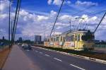 Köln Tw 3108 auf der Severinsbrücke, 19.07.1987.