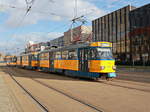 Leipzig am 10. März 2017, Tw 2105 als Linie 1 nach Lausen bei der Einfahrt in die Umsteigestation Gördelerring.

