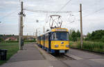 Leipzig LVB SL E (T4D-M1 (LVB-Typ 33i) 2194 + B4D-M (LVB-Typ 65c) 763) Paunsdorf Nord am 14. Juli 2008. - Scan von einem Farbnegativ. Film: Kodak FB 200. Kamera: Leica C2.