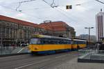 Tatra verlässt die Haltestelle Hauptbahnhof. Leipzig, Willy-Brandt-Platz, 12.02.2018. 