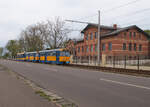 Lange Zeit war dies ein gewohntes Bild auf der Leipziger Linie 11: Ein N-TGZ, bestehend aus den T4D-M 2148 und 2083 sowie B4D 943 fuhr von Schkeuditz nach Markkleeberg-Ost und kam in Altscherbitz an den Gebäuden des Sächsischen Krankenhauses vorbei.