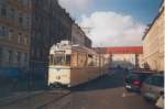 Ein Gotha-Gelenktriebwagen in der Wendeschleife des Historischen Straenbahnhofes in Leipzig-Mckern