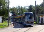 Leipzig: Straenbahnlinie 15 nach Miltitz an der Haltestelle Meusdorf.(25.8.2010)