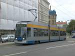 Leipzig: Straenbahnlinie nach 4E Reudnitz Riebeckstrae/Sttteritzer Strae an der Haltestelle Reudnitz Breite Strae.(25.8.2010)