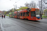 Diese Straßenbahn  1136 - NGT8  fährt am 15.04.2016 auf der Linie 12. Aufgenommen zwischen Hauptbahnhof und Augustusplatz in Leipzig.
