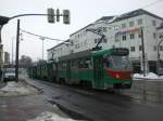 Magdeburg: Straenbahnlinie 10 nach Rothensee nahe der Haltestelle Leipziger Strae.(18.2.2010)