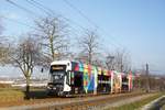 Straßenbahn Mainz / Mainzelbahn: Stadler Rail Variobahn der MVG Mainz - Wagen 228, aufgenommen im Dezember 2017 bei der Bergfahrt zwischen Mainz-Lerchenberg und Mainz-Marienborn.