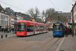 MVG Stadler Variobahn Wagen 222 und Adtranz GT6M-ZR Wagen 209 am 28.12.18 in Mainz Schillerplatz