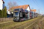 Straßenbahn Mainz / Mainzelbahn: Stadler Rail Variobahn der MVG Mainz - Wagen 234, aufgenommen im Februar 2019 in Mainz-Bretzenheim.