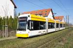 Straßenbahn Mainz / Mainzelbahn: Stadler Rail Variobahn der MVG Mainz - Wagen 224, aufgenommen im März 2019 in Mainz-Bretzenheim.